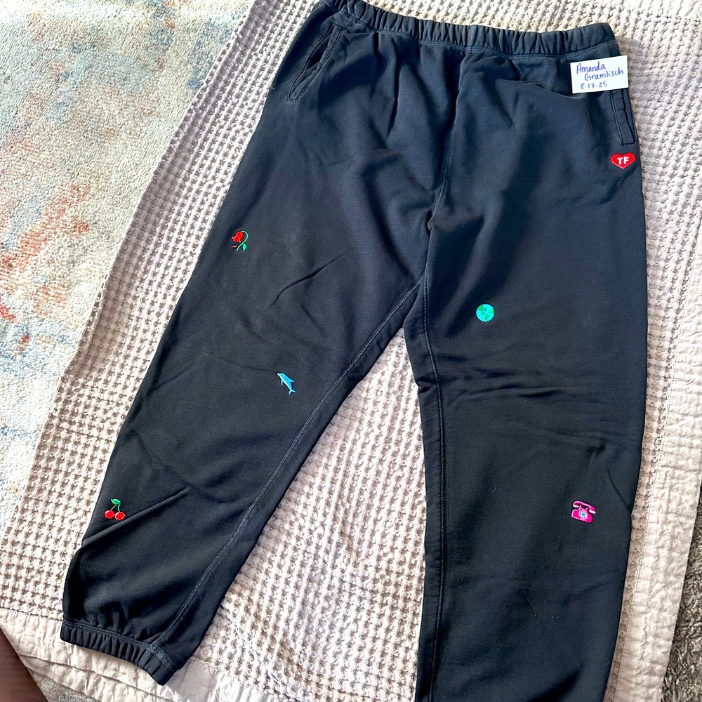 Teddy Fresh Black Sweatpants with Colorful Embroidery